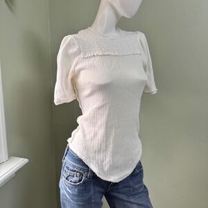Free People‎ We The Free White Smocked Puff Sleeve Top – Cottagecore/Boho – XS